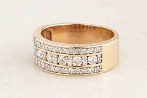 VINTAGE TRIPLE ROW 1.15ct DIAMOND BAND 9ct GOLD