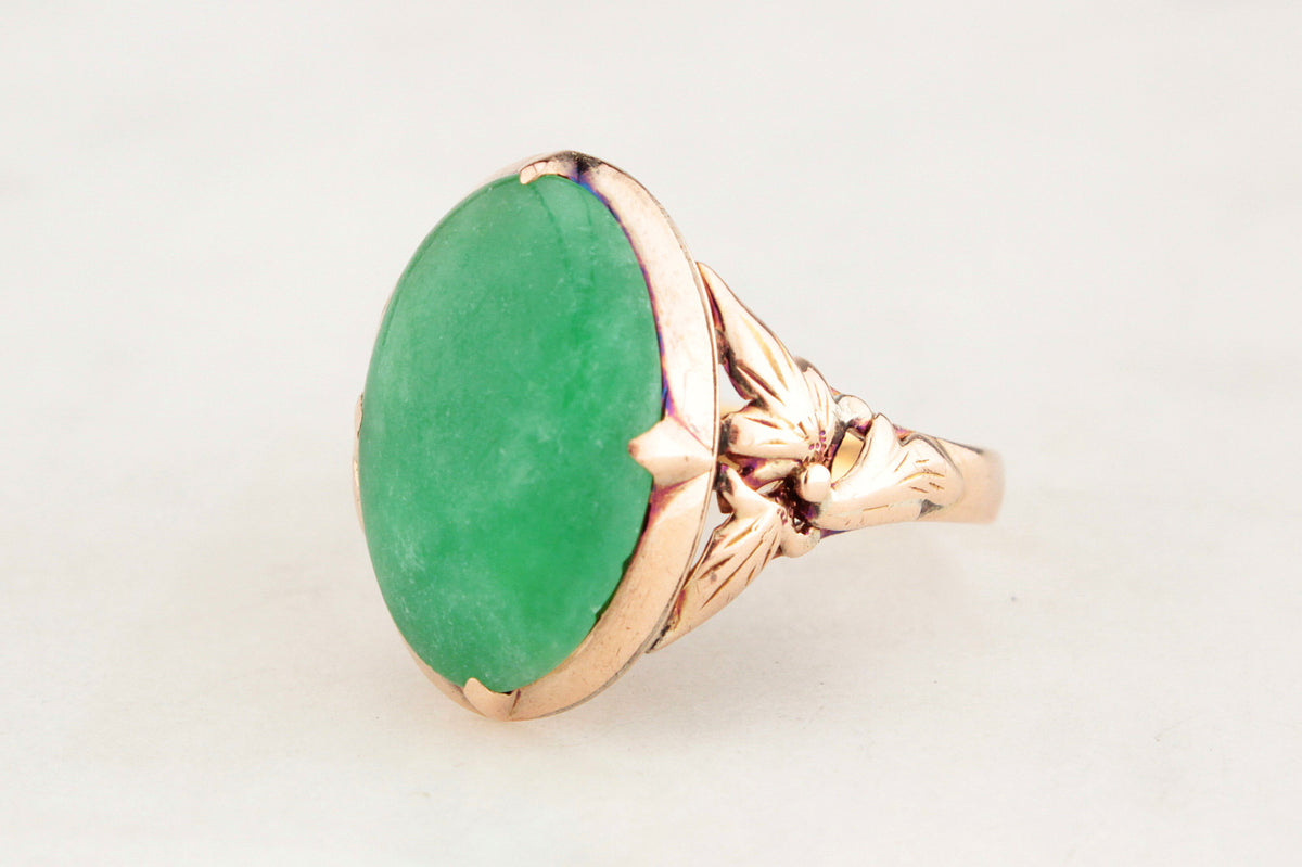 ANTIQUE ART DECO c1920/30 JADE RING 14ct GOLD
