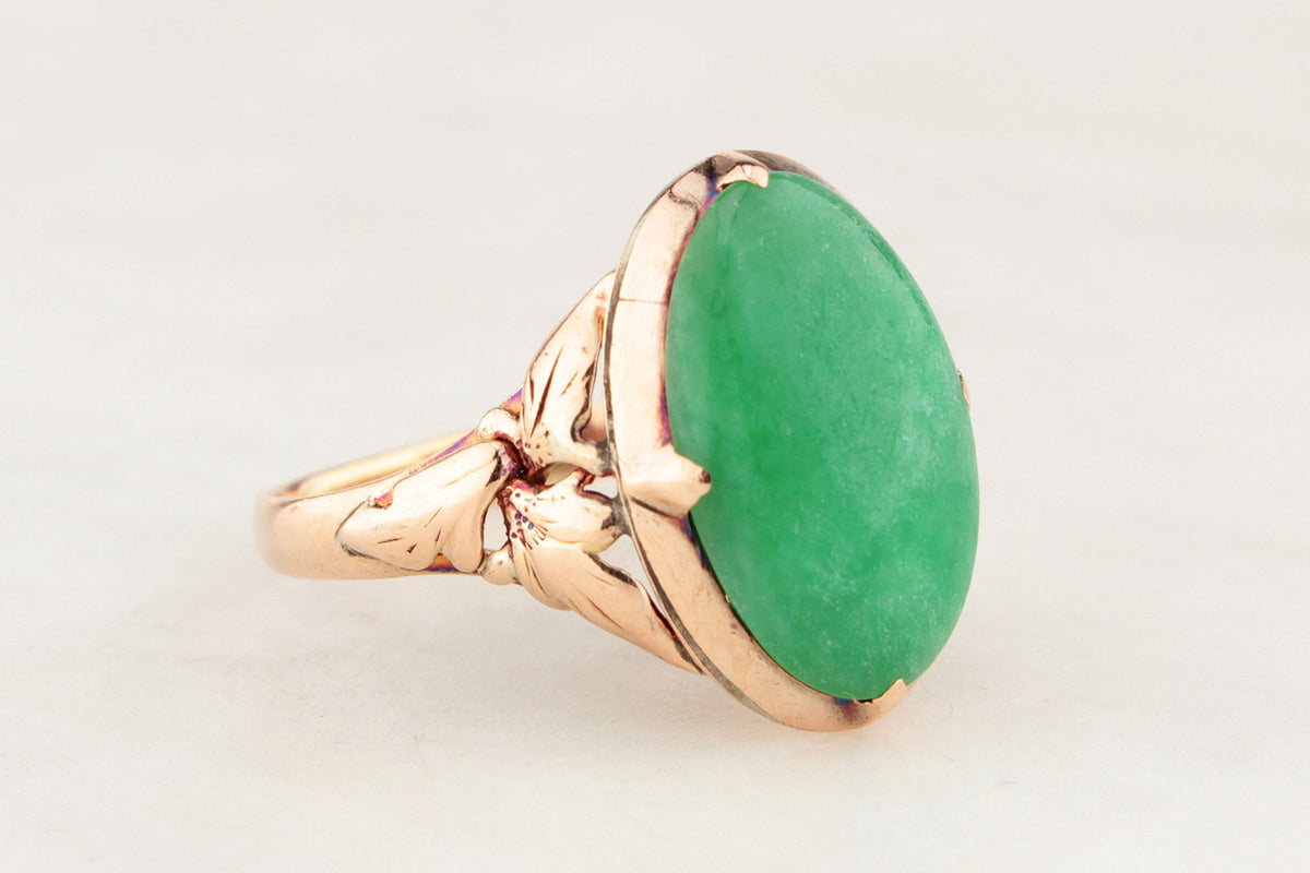 ANTIQUE ART DECO c1920/30 JADE RING 14ct GOLD
