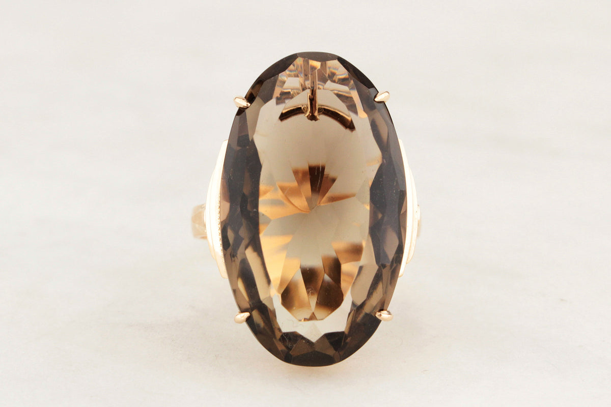 VINTAGE 22ct SMOKY QUARTZ COCKTAIL RING 14ct GOLD
