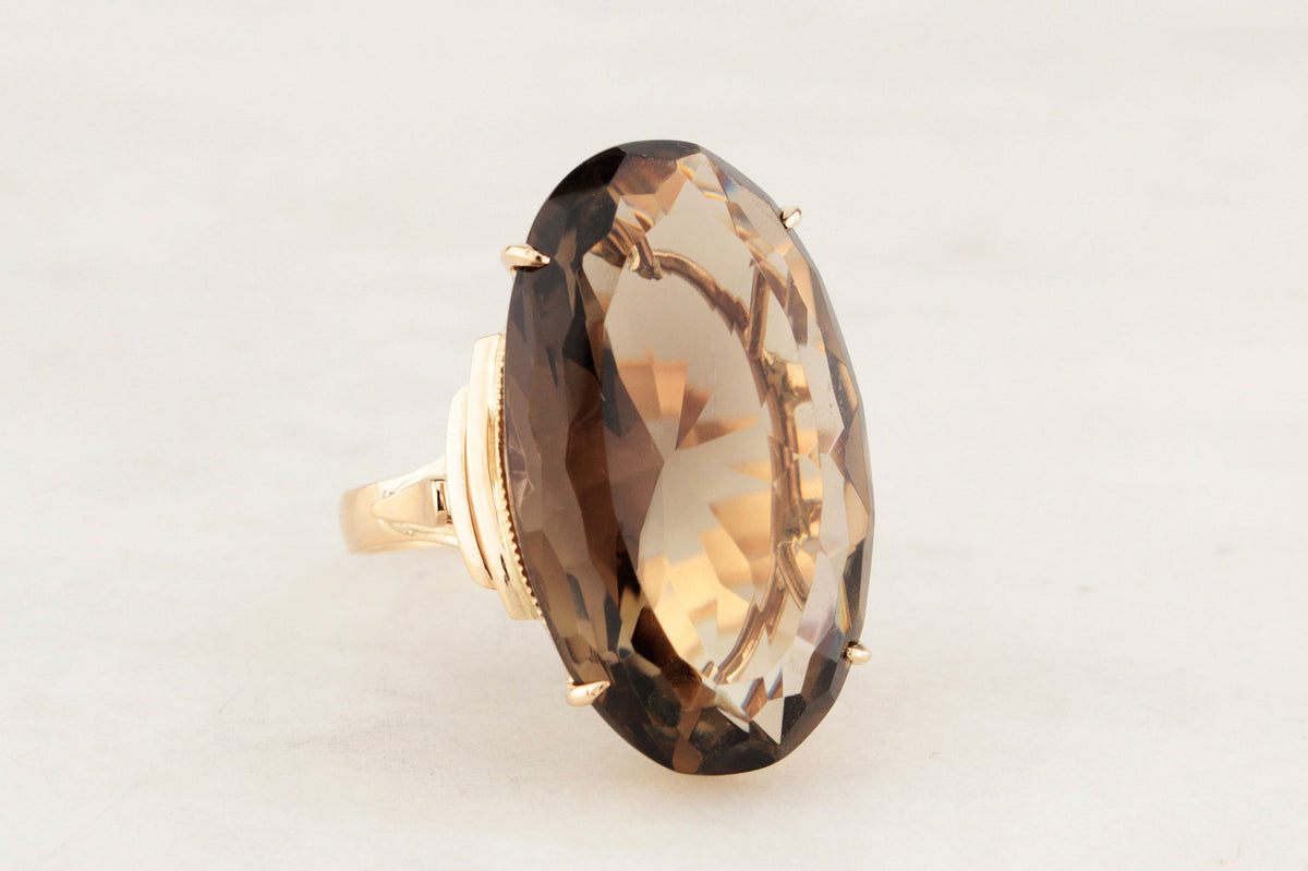 VINTAGE 22ct SMOKY QUARTZ COCKTAIL RING 14ct GOLD