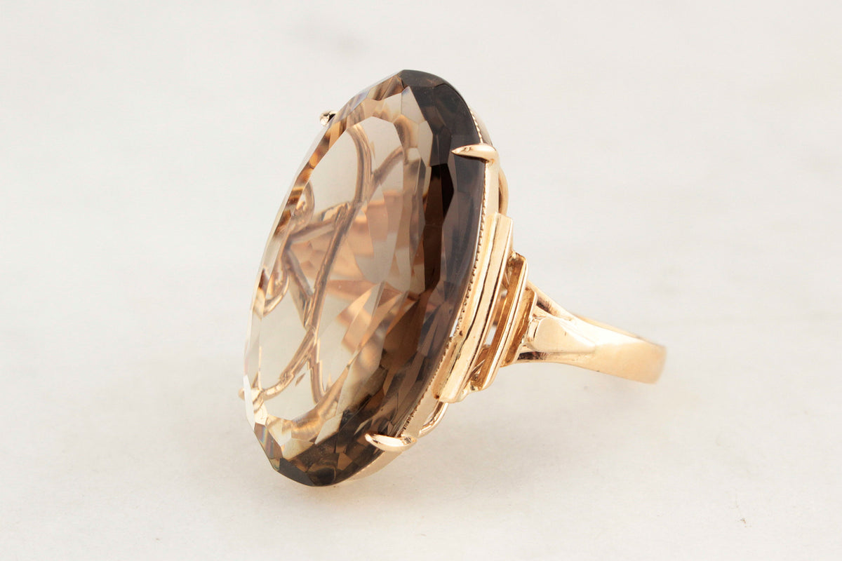 VINTAGE 22ct SMOKY QUARTZ COCKTAIL RING 14ct GOLD