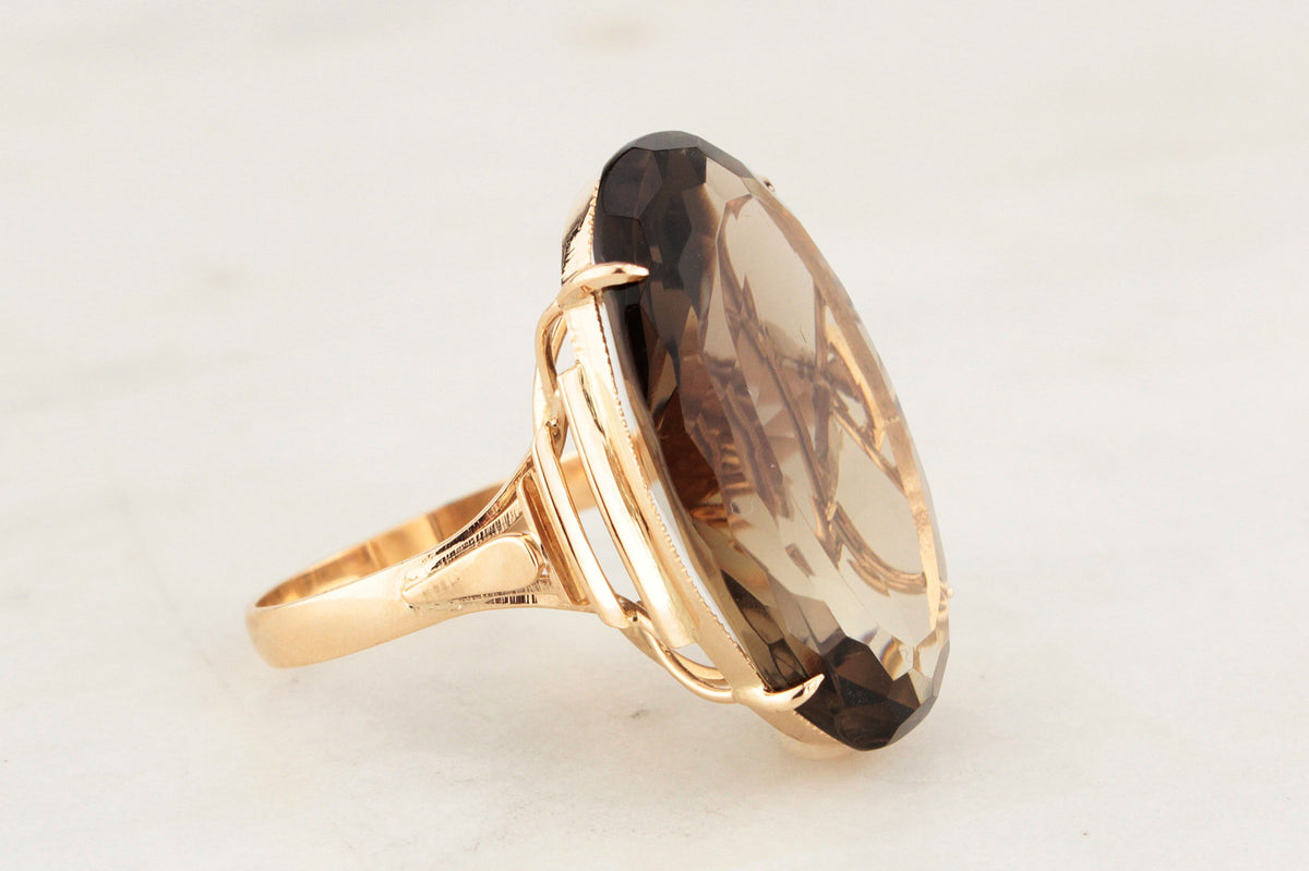 VINTAGE 22ct SMOKY QUARTZ COCKTAIL RING 14ct GOLD