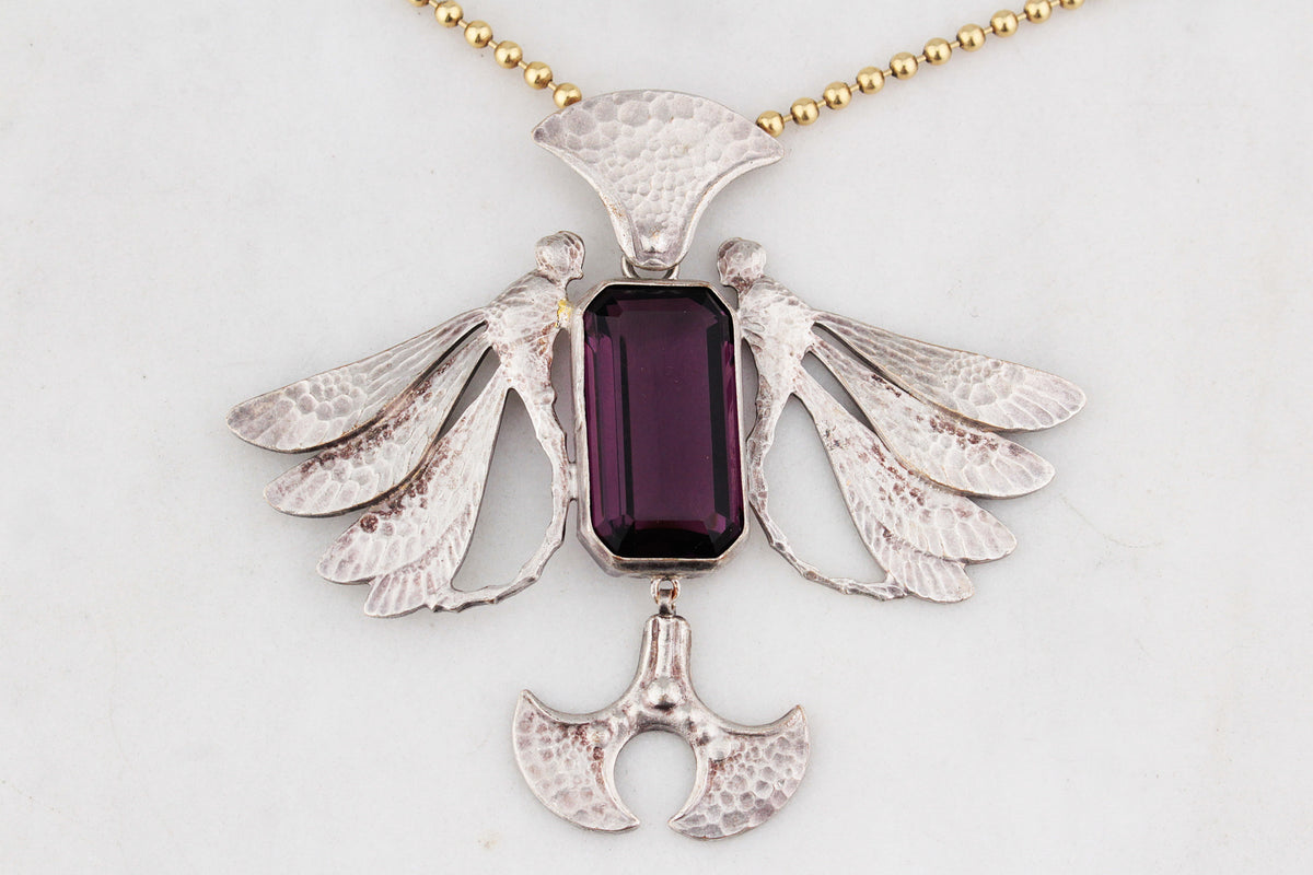 SILVER ARTS & CRAFTS 17ct AMETHYST DRAGONFLY PENDANT