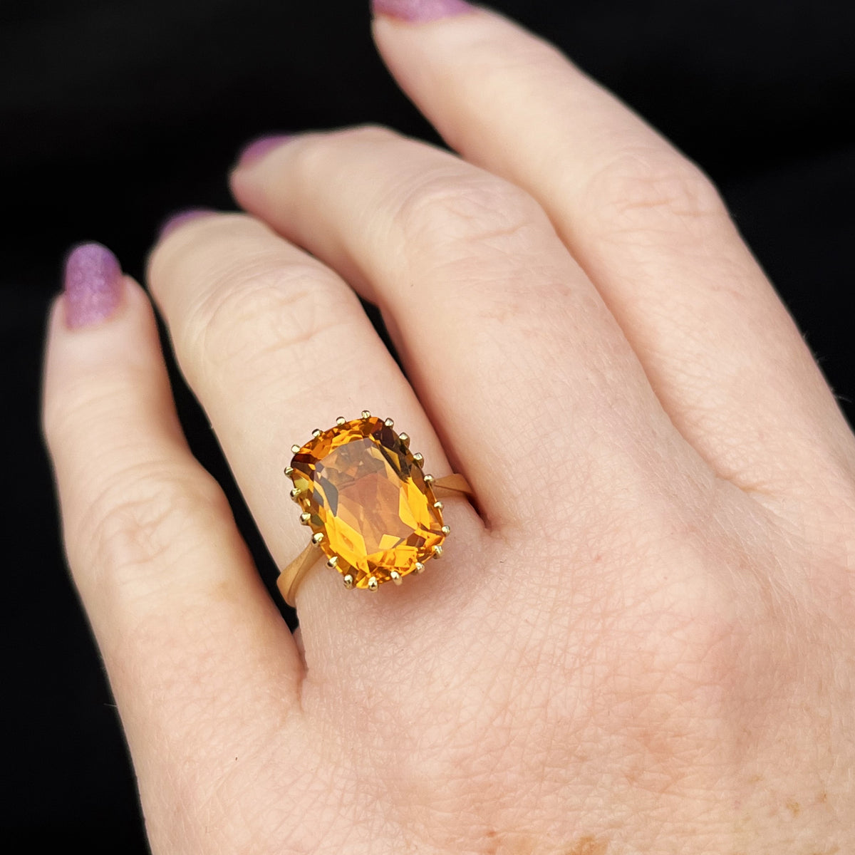 VINTAGE MID CENTURY c1960 CITRINE COCKTAIL RING 18ct GOLD