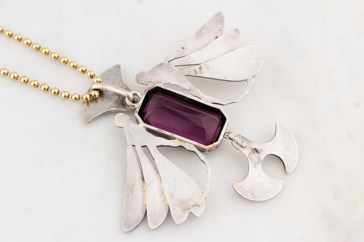 SILVER ARTS & CRAFTS 17ct AMETHYST DRAGONFLY PENDANT