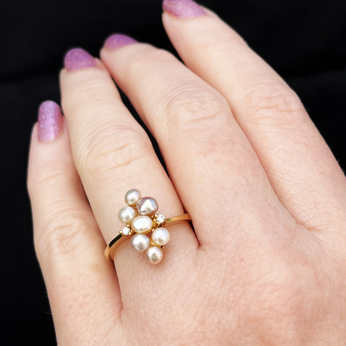 VINTAGE ESTATE c1960 PEARL & DIAMOND RING 18ct GOLD