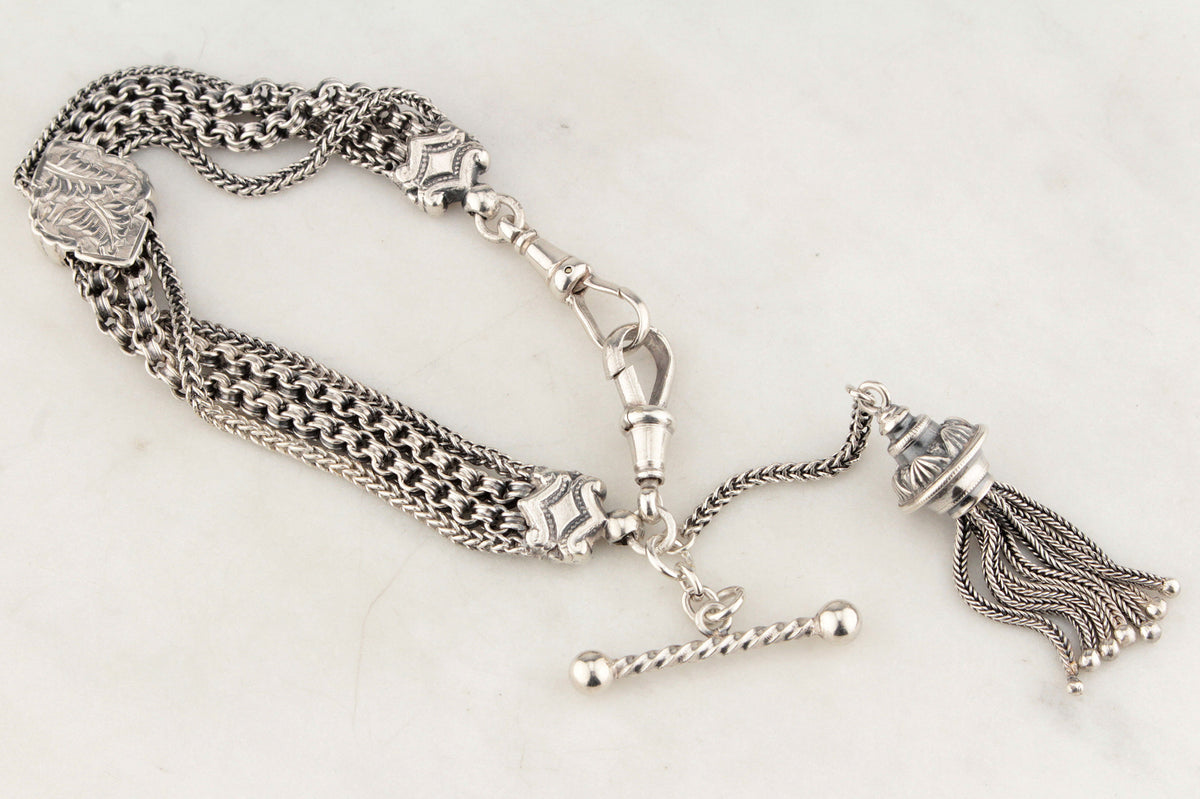 VICTORIAN c1880 SILVER ALBERTINA BRACELET