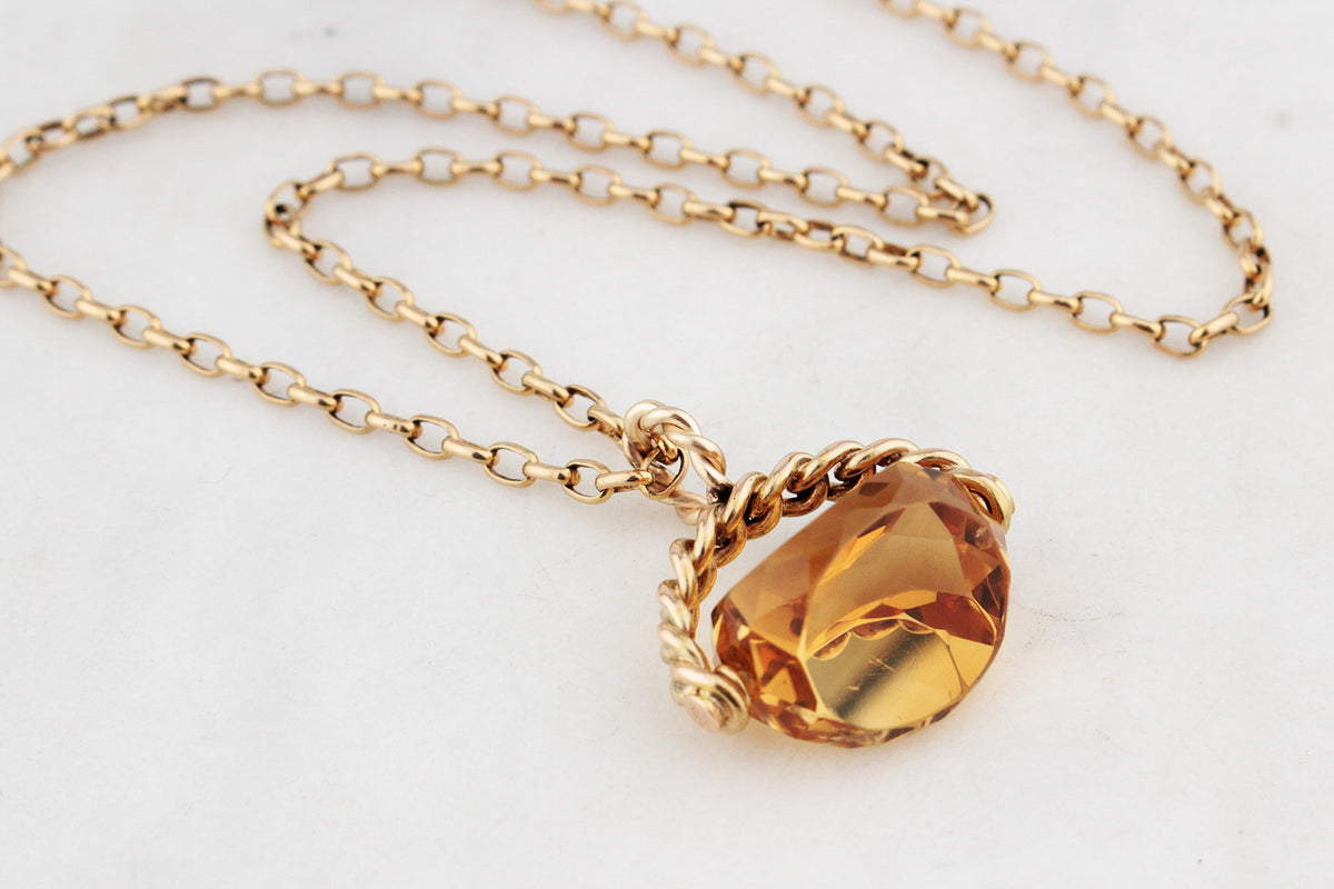 ANTIQUE EDWARDIAN CITRINE SWIVEL FOB PENDANT 9ct GOLD