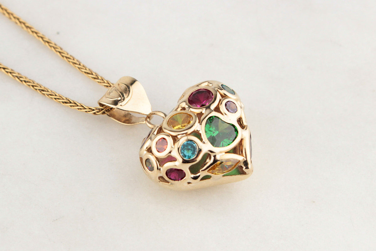 VINTAGE ITALIAN MULTI-GEM SET HEART PENDANT 9ct GOLD