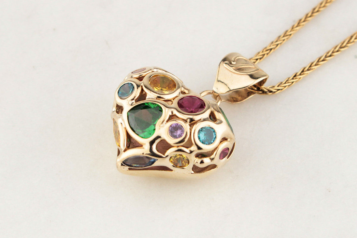 VINTAGE ITALIAN MULTI-GEM SET HEART PENDANT 9ct GOLD