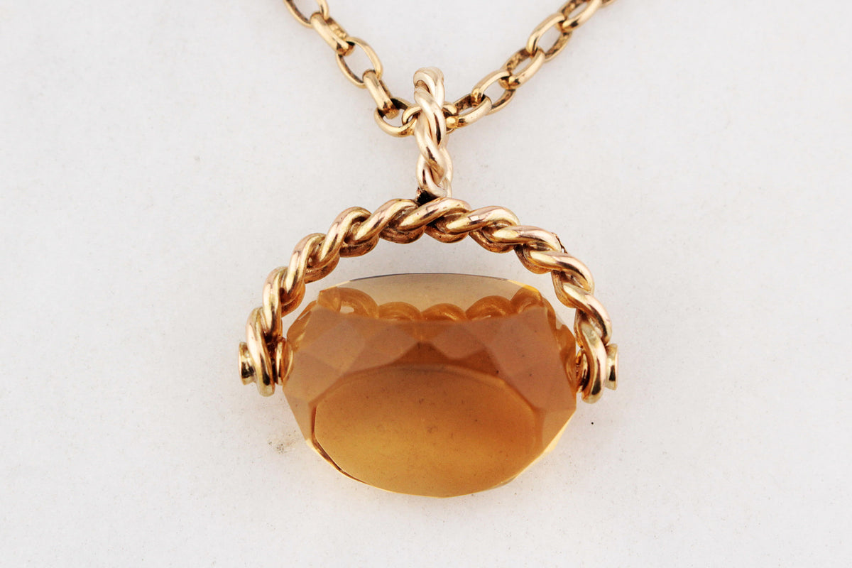 ANTIQUE EDWARDIAN CITRINE SWIVEL FOB PENDANT 9ct GOLD