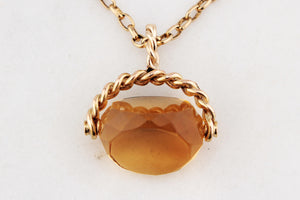 ANTIQUE EDWARDIAN CITRINE SWIVEL FOB PENDANT 9ct GOLD
