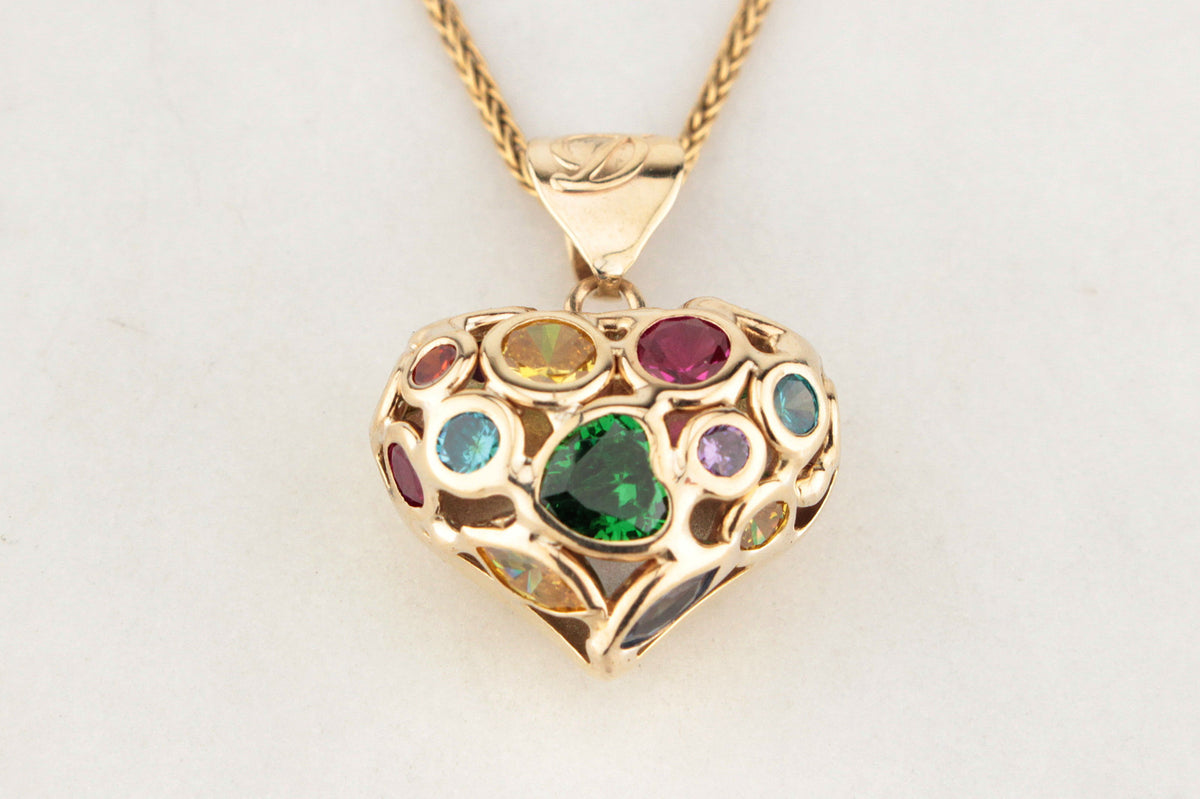 VINTAGE ITALIAN MULTI-GEM SET HEART PENDANT 9ct GOLD