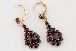 VINTAGE RHODOLITE GARNET EARRINGS 9ct GOLD