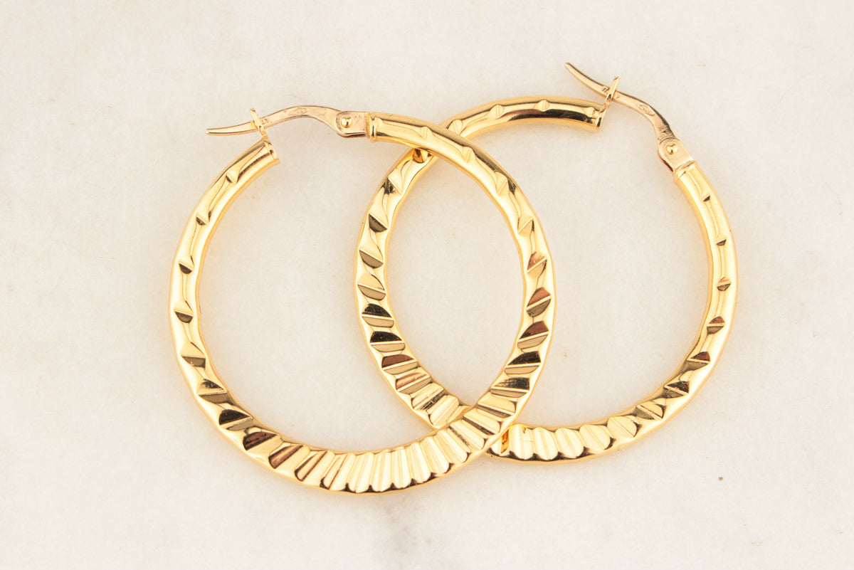 VINTAGE ITALIAN LARGE HOOP EARRINGS 18ct GOLD
