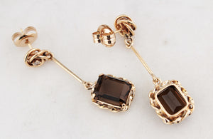 VINTAGE DIAMOND & SMOKY QUARTZ EARRINGS 14 & 9ct GOLD