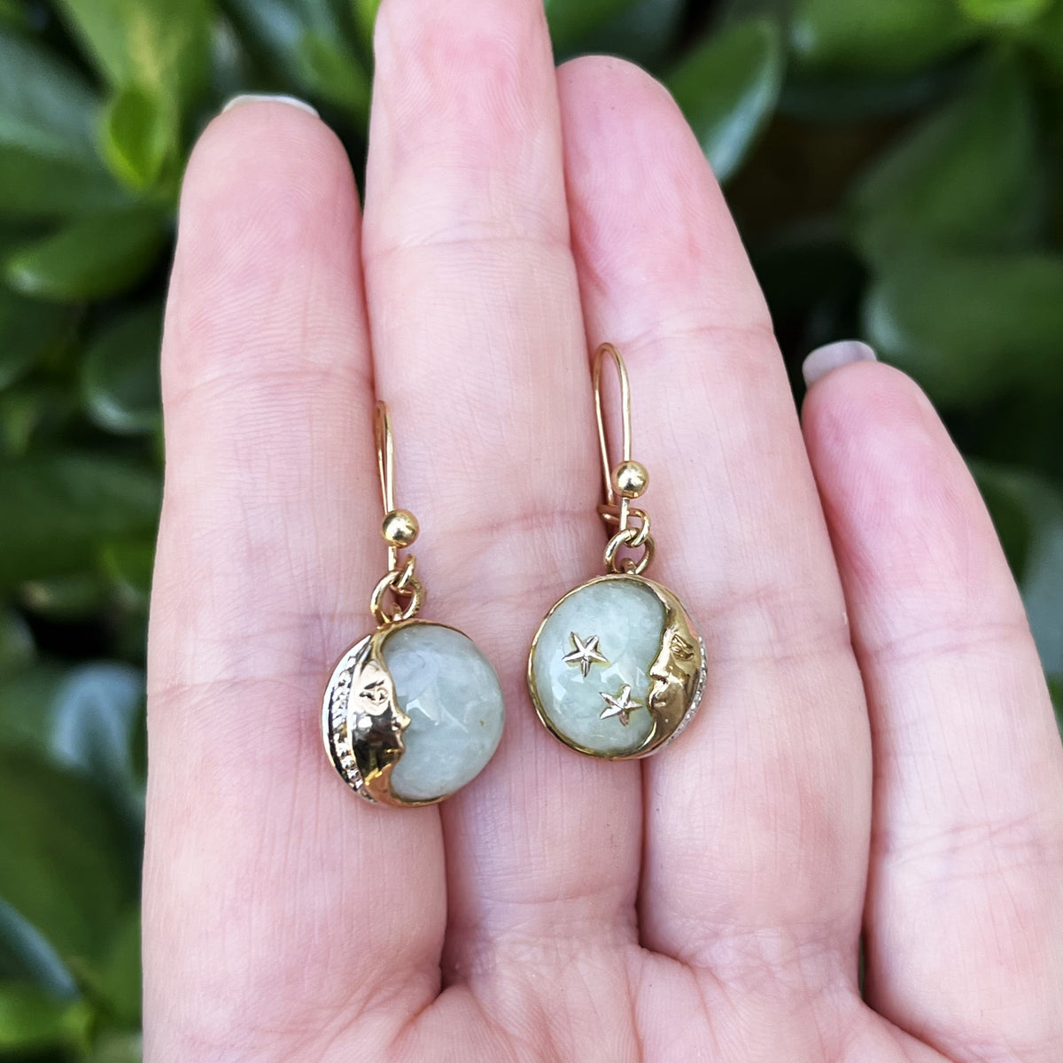 ANTIQUE EDWARDIAN c1910 JADE EARRINGS 9ct GOLD