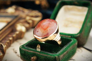 ANTIQUE EDWARDIAN ERA c1900 AGATE RING 18ct ROSE GOLD