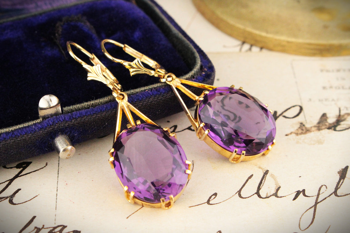 ANTIQUE AMETHYST EARRINGS 9ct GOLD