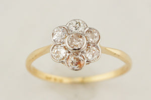 ANTIQUE EDWARDIAN c1915 DIAMOND DAISY CLUSTER RING 18ct YELLOW GOLD & PLATINUM