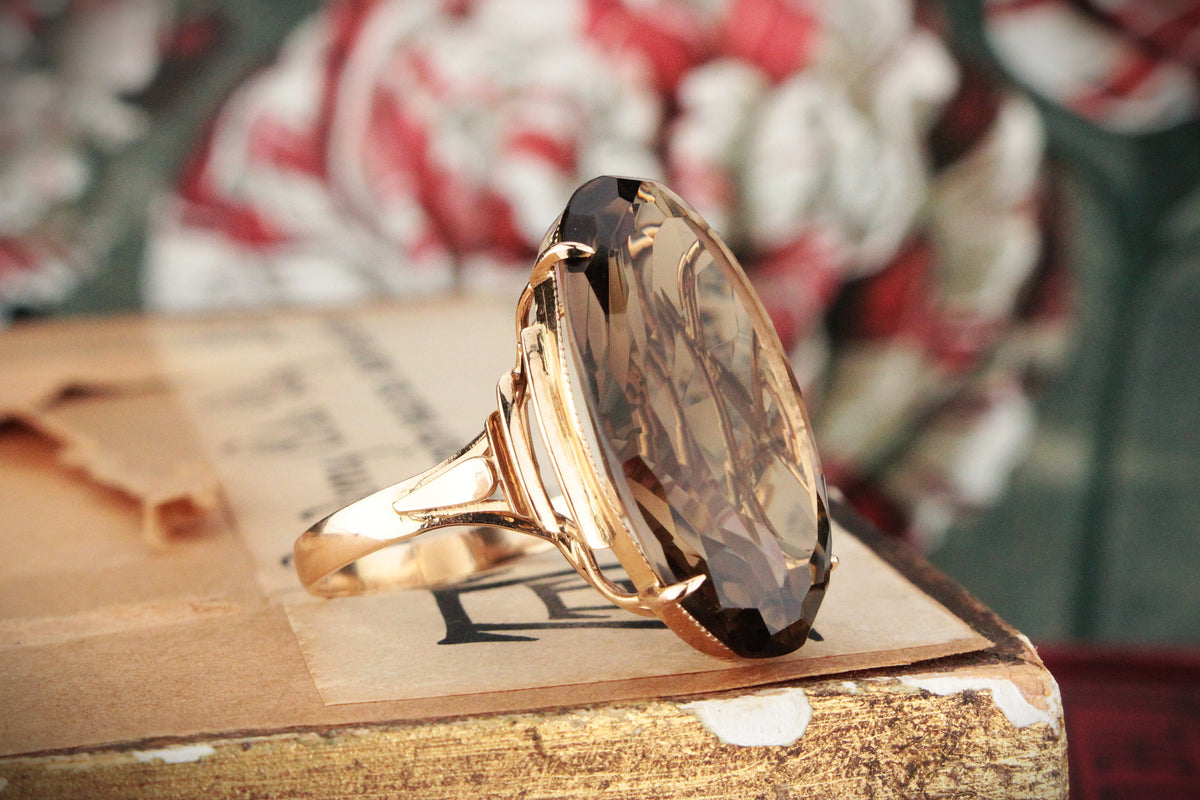 VINTAGE 22ct SMOKY QUARTZ COCKTAIL RING 14ct GOLD