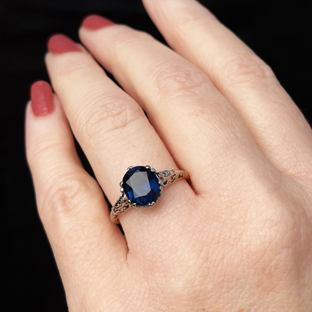 ART DECO BLUE TOURMALINE RING 18ct GOLD