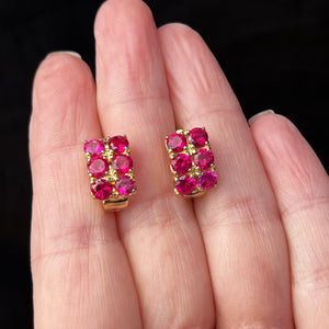 VINTAGE SYNTHETIC PINK SAPPHIRE EARRINGS 14ct GOLD