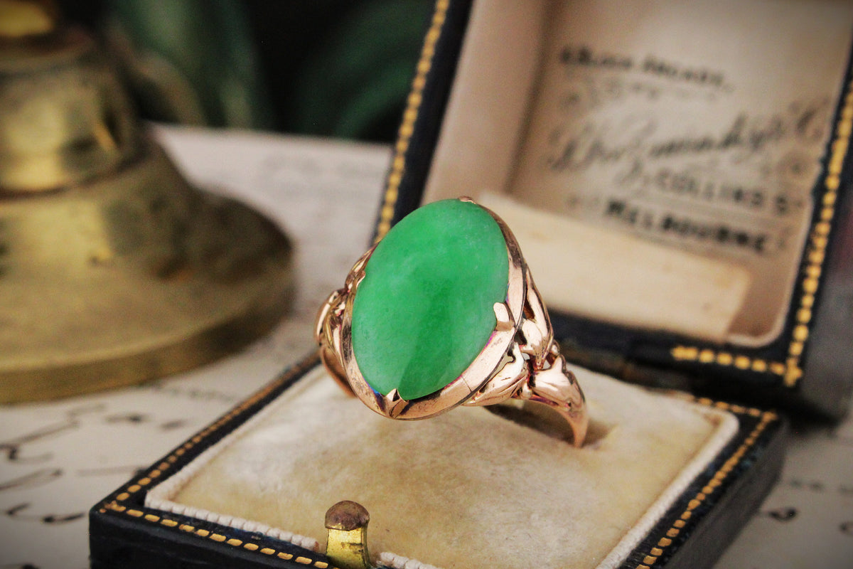 ANTIQUE ART DECO c1920/30 JADE RING 14ct GOLD