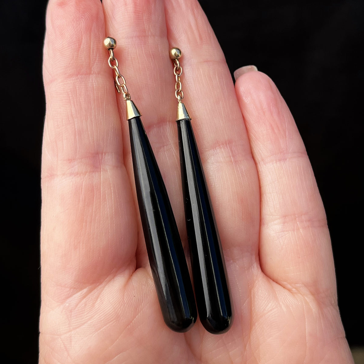 ANTIQUE EDWARDIAN ONYX EARRINGS 9ct GOLD