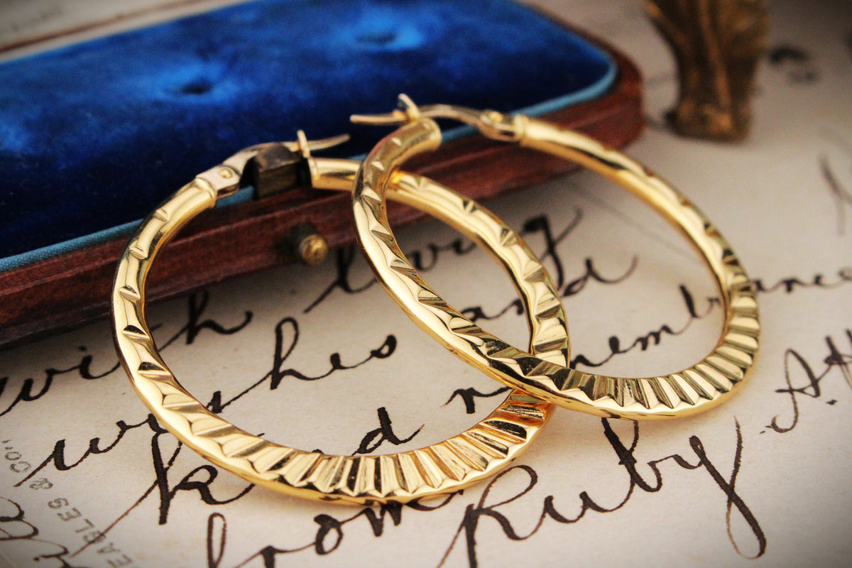 VINTAGE ITALIAN LARGE HOOP EARRINGS 18ct GOLD