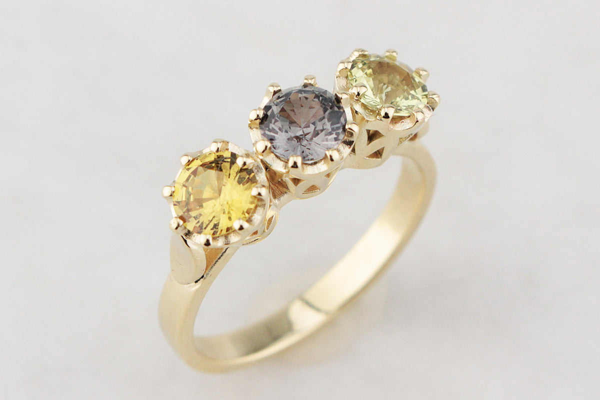 BESPOKE SAPPHIRE TRILOGY RING 14ct GOLD