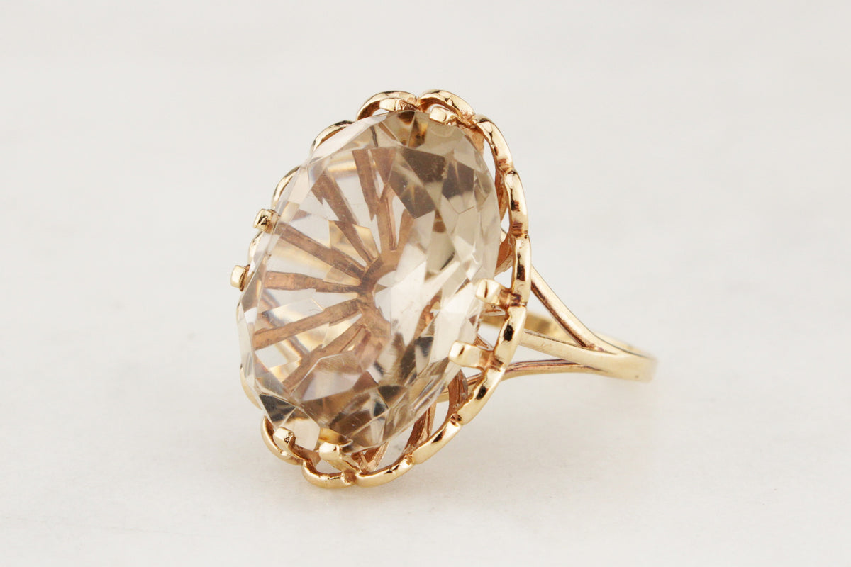 MID-CENTURY 16.50ct CITRINE COCKTAIL RING 9ct GOLD