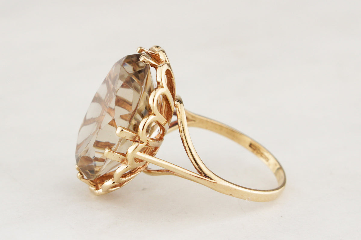 MID-CENTURY 16.50ct CITRINE COCKTAIL RING 9ct GOLD