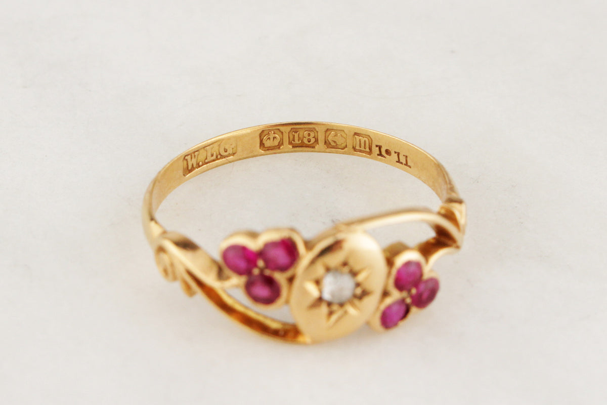 ANTIQUE EDWARDIAN 1911 DIAMOND & RED SPINEL RING 18ct GOLD