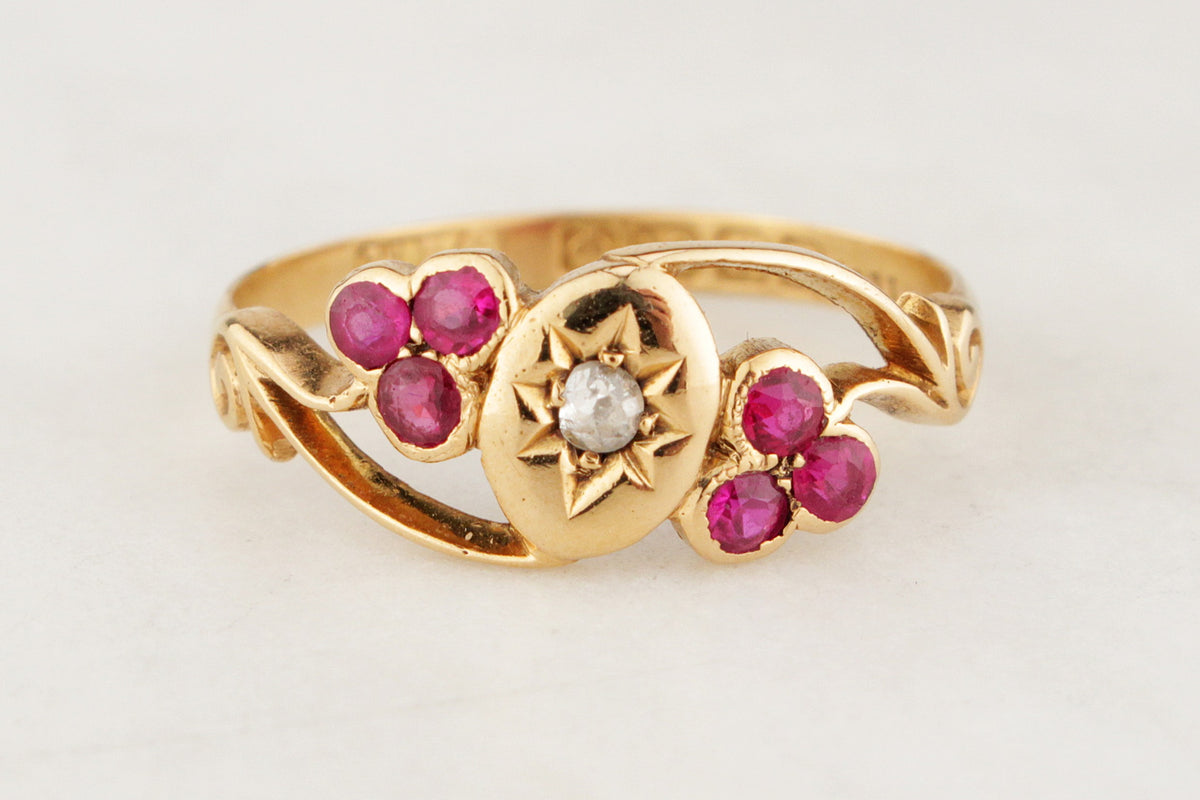 ANTIQUE EDWARDIAN 1911 DIAMOND & RED SPINEL RING 18ct GOLD
