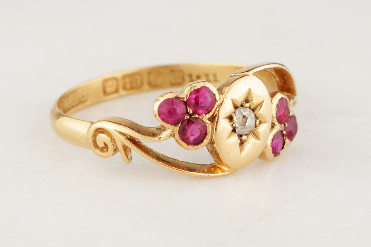 ANTIQUE EDWARDIAN 1911 DIAMOND & RED SPINEL RING 18ct GOLD