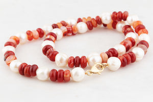 BESPOKE SEMI-BAROQUE PEARLS & AGATE NECKLACE 9ct GOLD