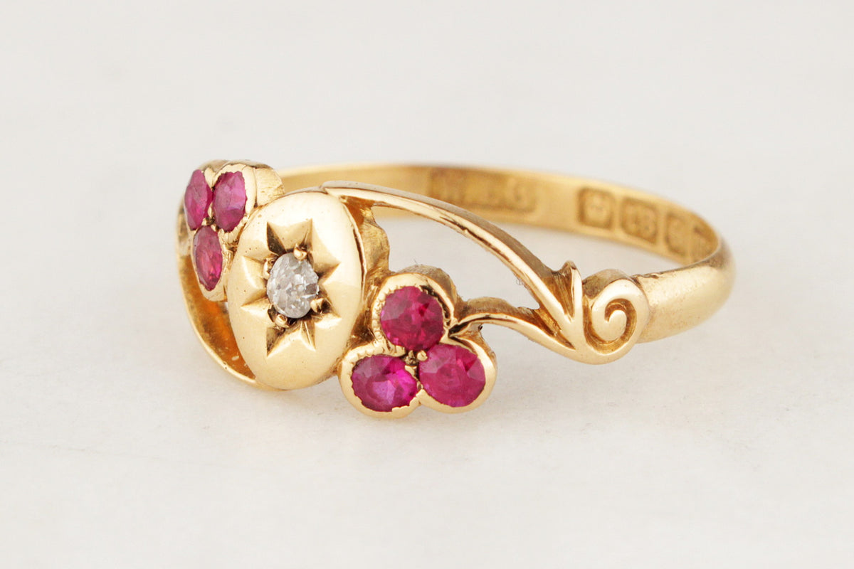 ANTIQUE EDWARDIAN 1911 DIAMOND & RED SPINEL RING 18ct GOLD