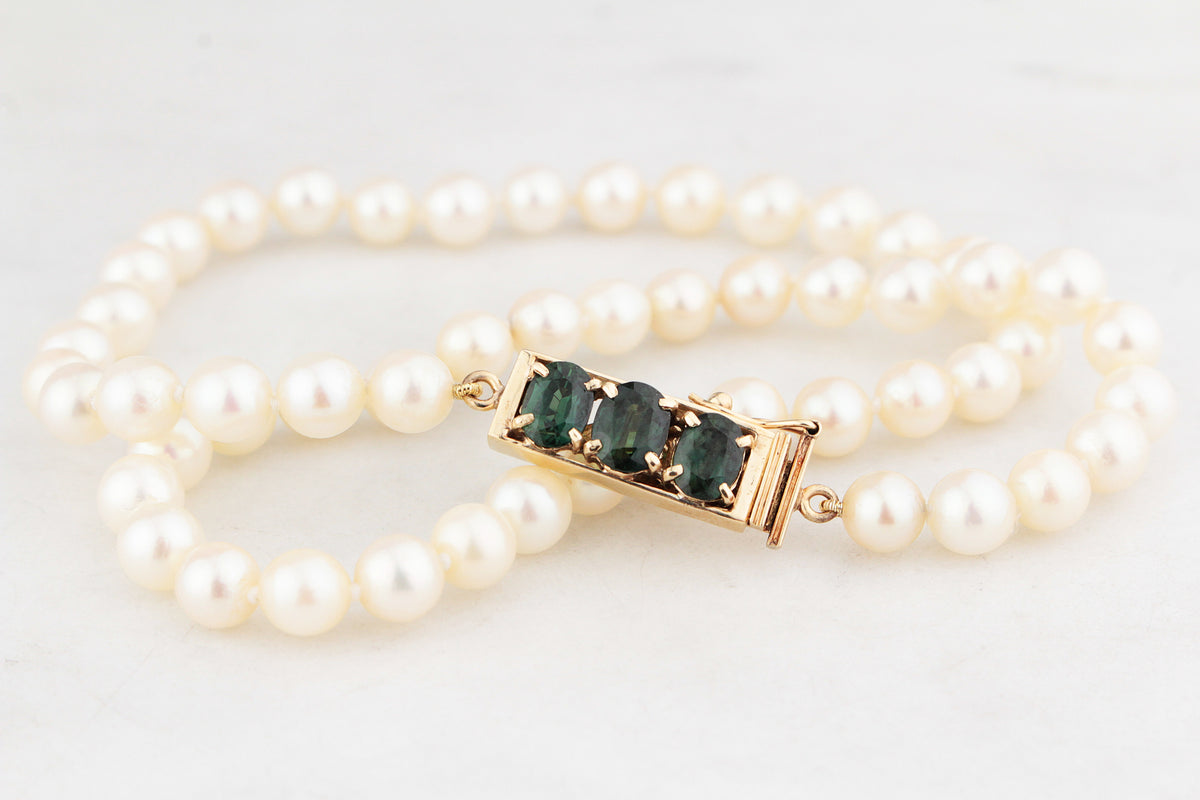 BESPOKE 2.88ct SAPPHIRE & PEARL NECKLACE 14ct GOLD