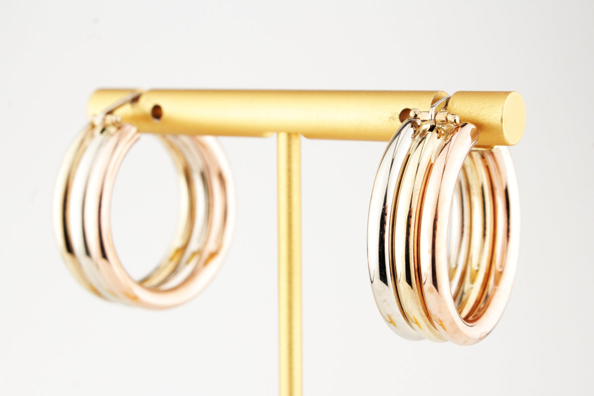 VINTAGE ITALIAN TRI-GOLD HOOPS 9ct GOLD