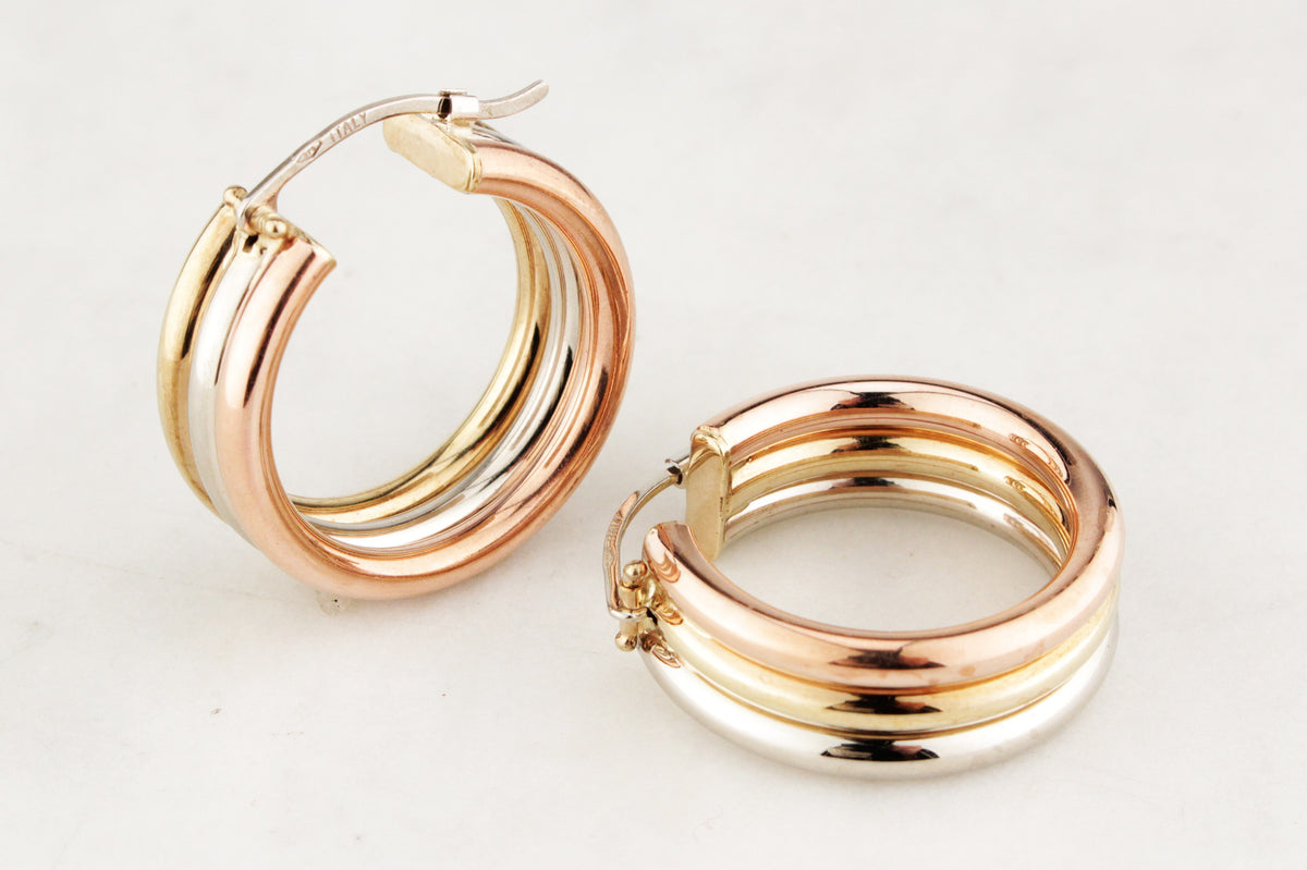 VINTAGE ITALIAN TRI-GOLD HOOPS 9ct GOLD