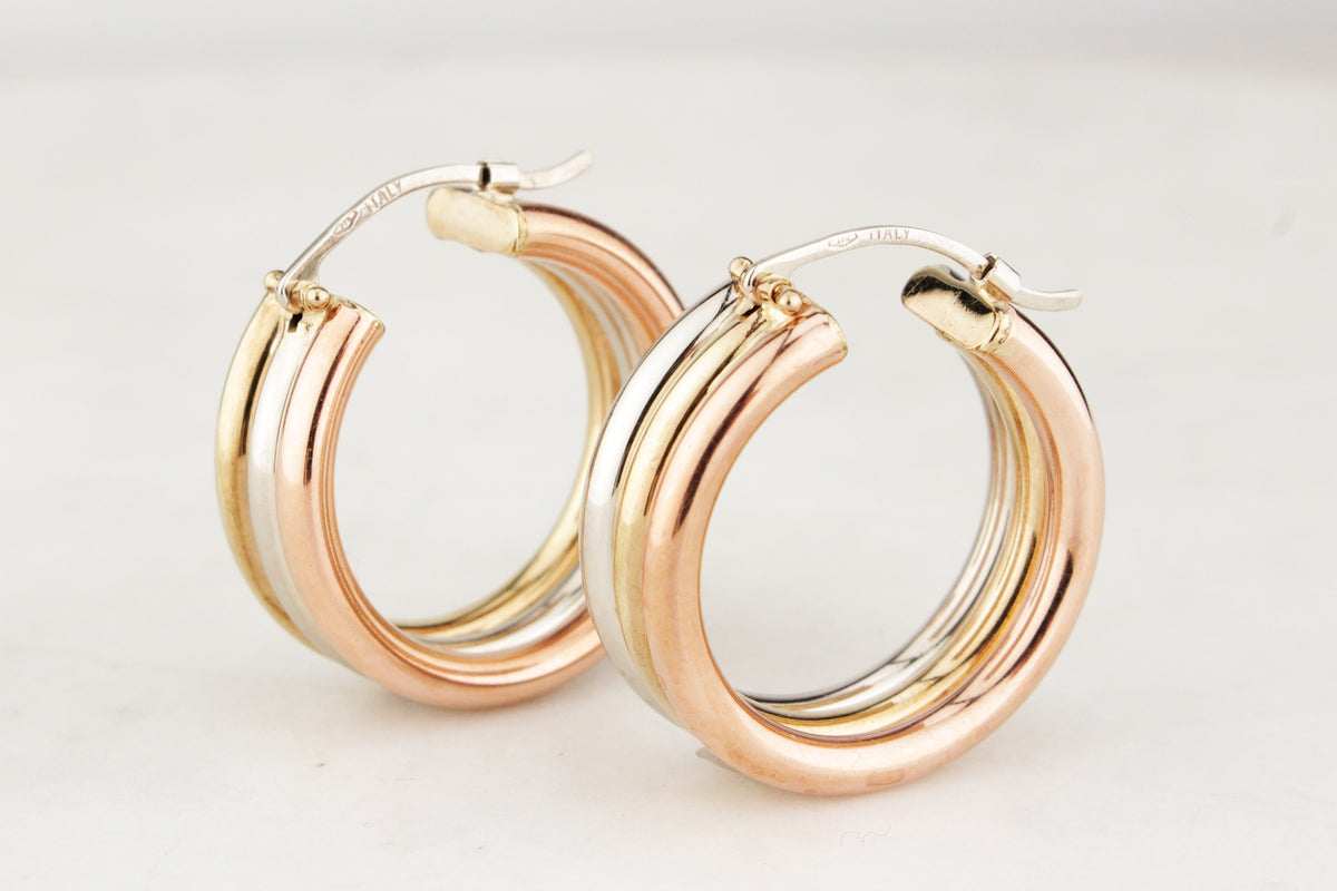 VINTAGE ITALIAN TRI-GOLD HOOPS 9ct GOLD