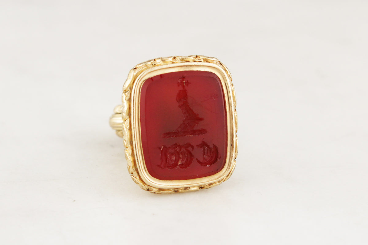 ANTIQUE VICTORIAN c1880 CARNELIAN INTAGLIO FOB SEAL 9ct GOLD