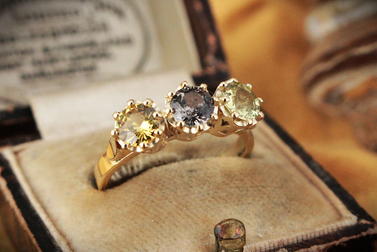 BESPOKE SAPPHIRE TRILOGY RING 14ct GOLD