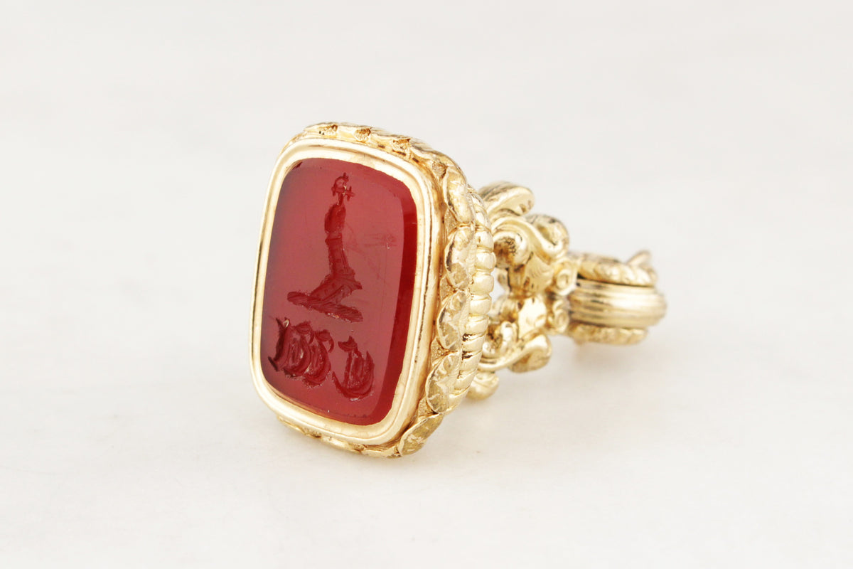 ANTIQUE VICTORIAN c1880 CARNELIAN INTAGLIO FOB SEAL 9ct GOLD