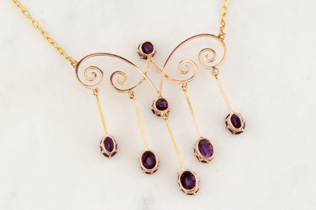 ANTIQUE EDWARDIAN c1900 AMETHYST NECKLACE 9ct GOLD