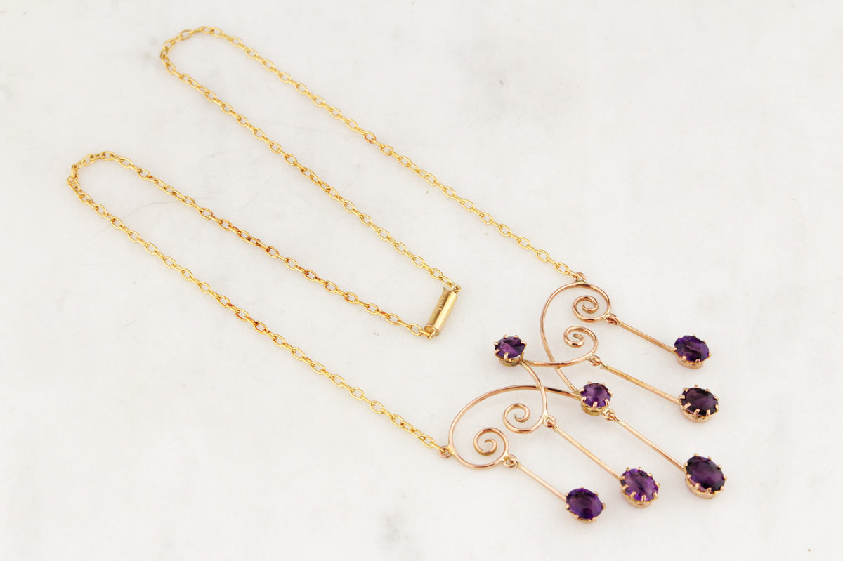ANTIQUE EDWARDIAN c1900 AMETHYST NECKLACE 9ct GOLD