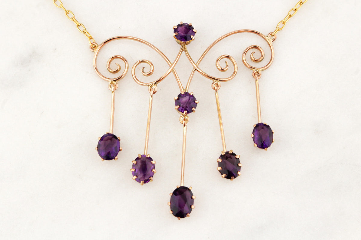 ANTIQUE EDWARDIAN c1900 AMETHYST NECKLACE 9ct GOLD