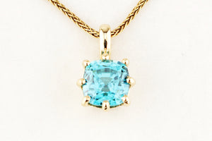 BESPOKE 3.35ct BLUE ZIRCON PENDANT 10ct GOLD